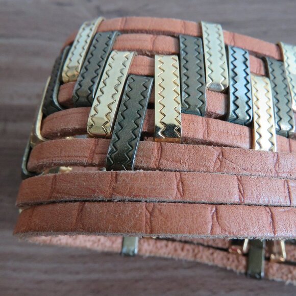 VINTAGE JOSE COTEL Multi Strand Southwestern Boho Wide Tan Leather Belt - Picture 7 of 11